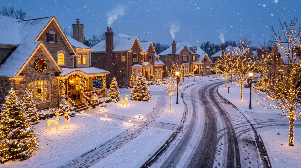 A glowing village during Christmas