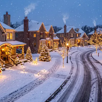 A glowing village during Christmas
