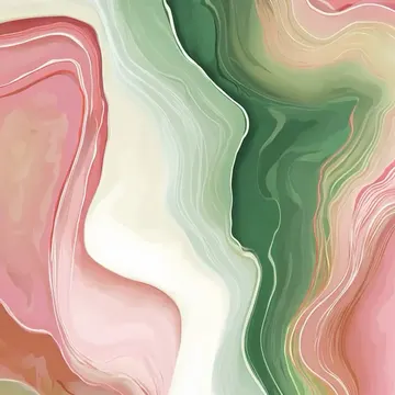 Abstract digital artwork with flowing pastel swirls of pink green and cream