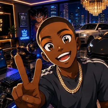 Young man in luxury apartment with sports cars and city view smiling and flashing peace sign