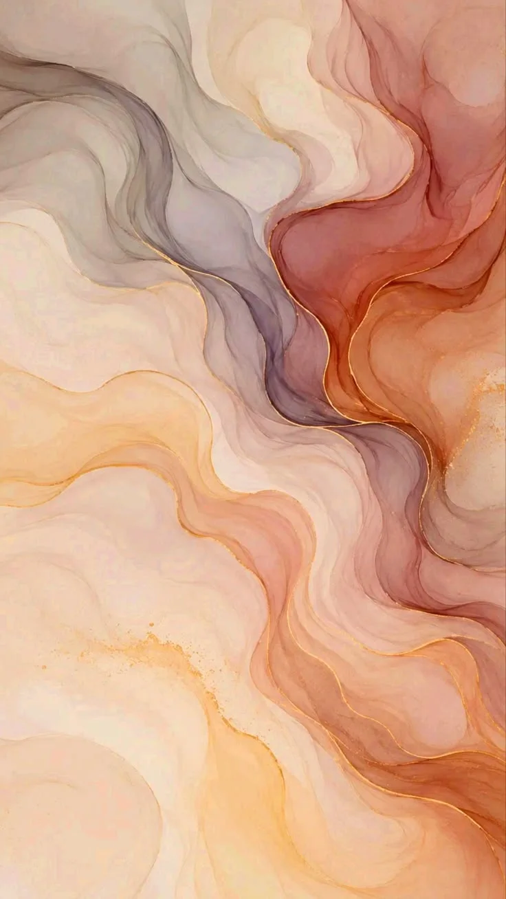 Soft flowing abstract pattern in pastel peach mauve and gold tones with translucent layers