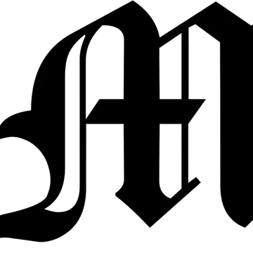 Stylized black letter M logo with curved and angular lines on white background