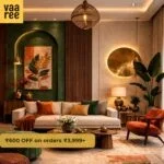 Luxury living room with green walls gold accents and modern furniture