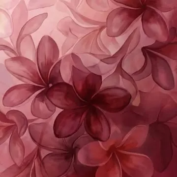 Abstract watercolor floral pattern with overlapping frangipani in soft pink and mauve tones