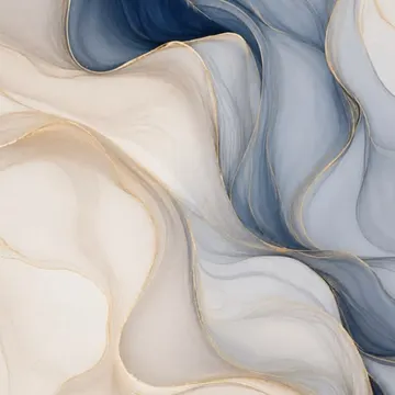 Luxurious abstract artwork with flowing navy blue cream and gold swirls