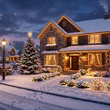 a house view from the street during christmas