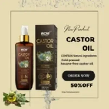 Castor oil product with 50% off discount banner
