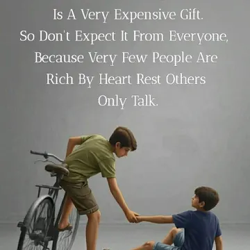 Boy helping another boy with bicycle while motivational text appears on gray background