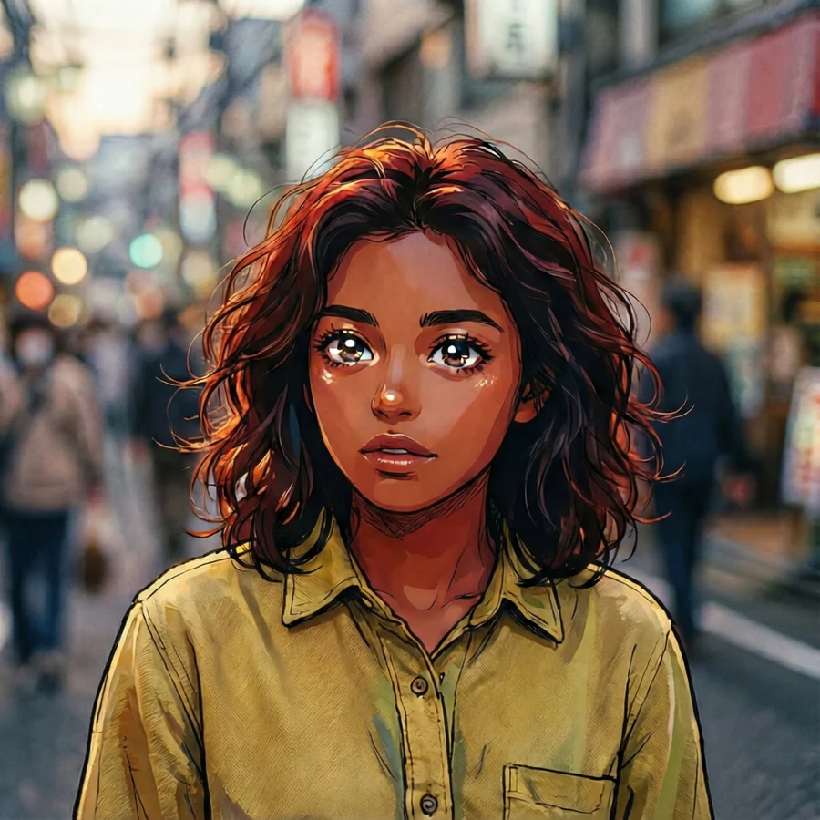 The same photo redrawn as anime key art